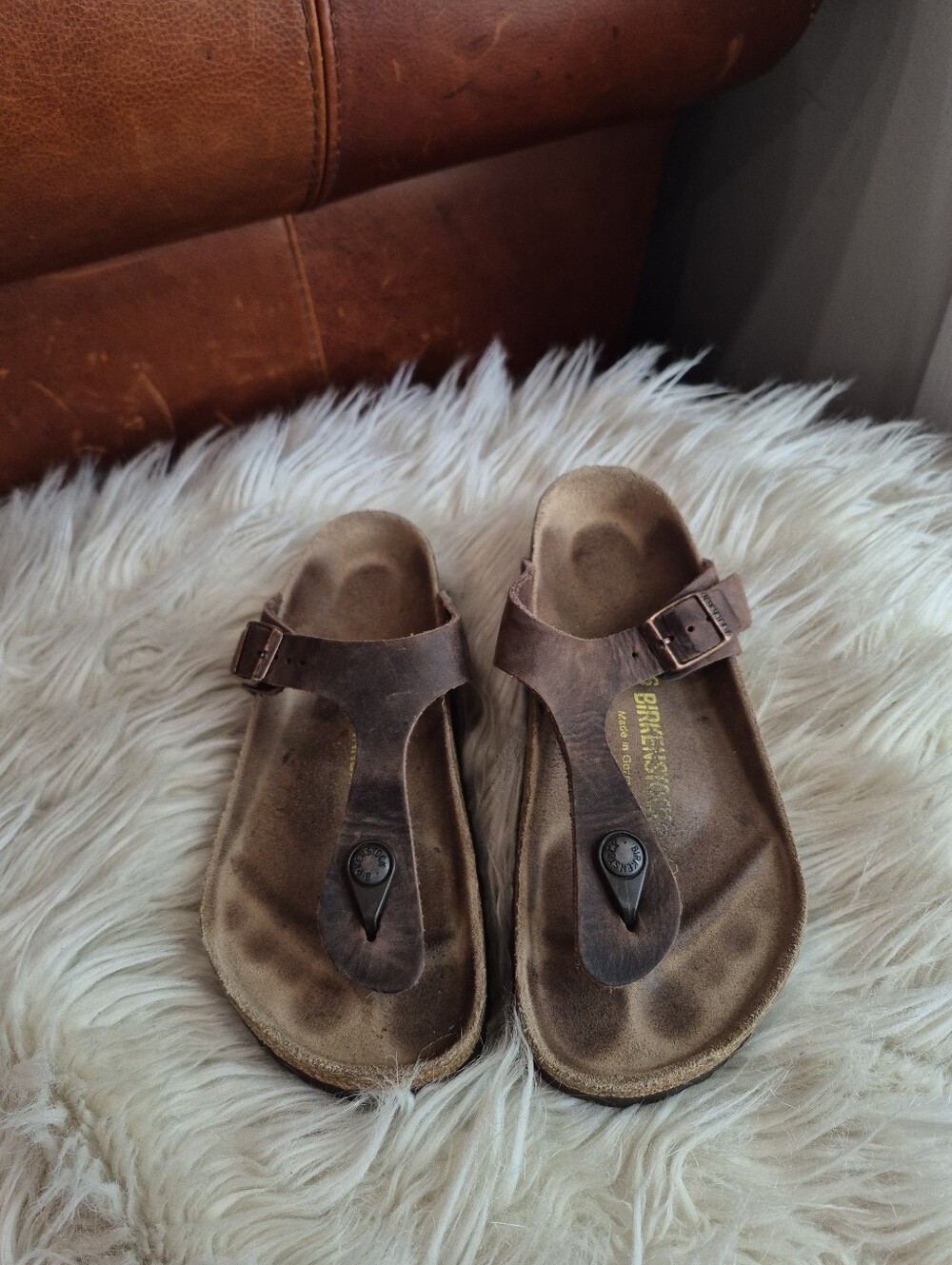Birkenstock Brown' T-strap Sandals with Buckle